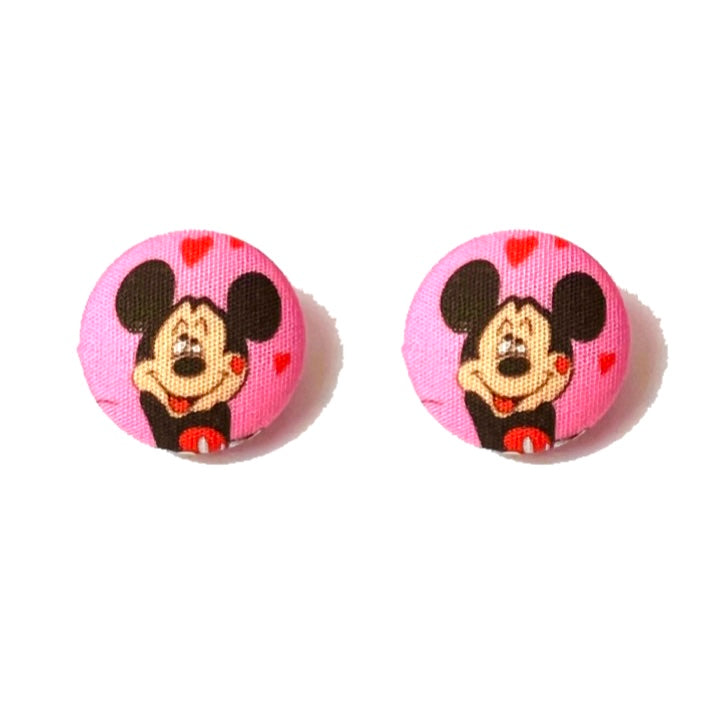 Smitten Mouse Fabric Button Earrings