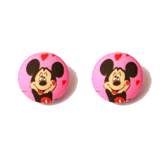 Smitten Mouse Fabric Button Earrings