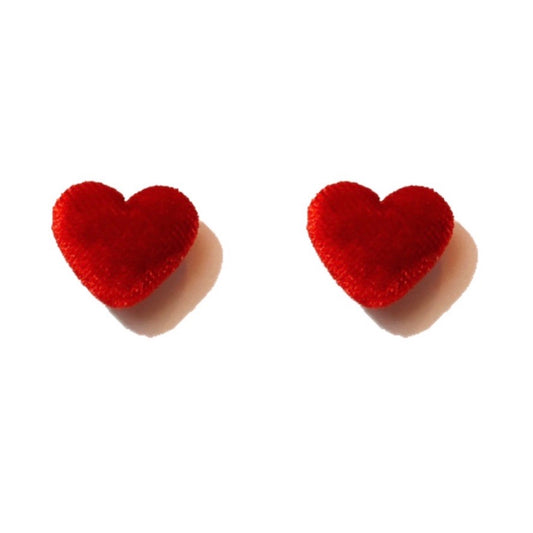 Red Velvet Heart Fabric Button Earrings