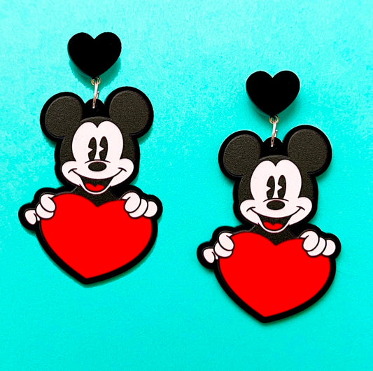 Mouse Valentine Heart Acrylic Drop Earrings