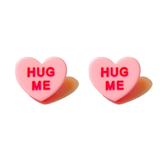 Hug Me Pink Pastel Conversation Heart Post Earrings