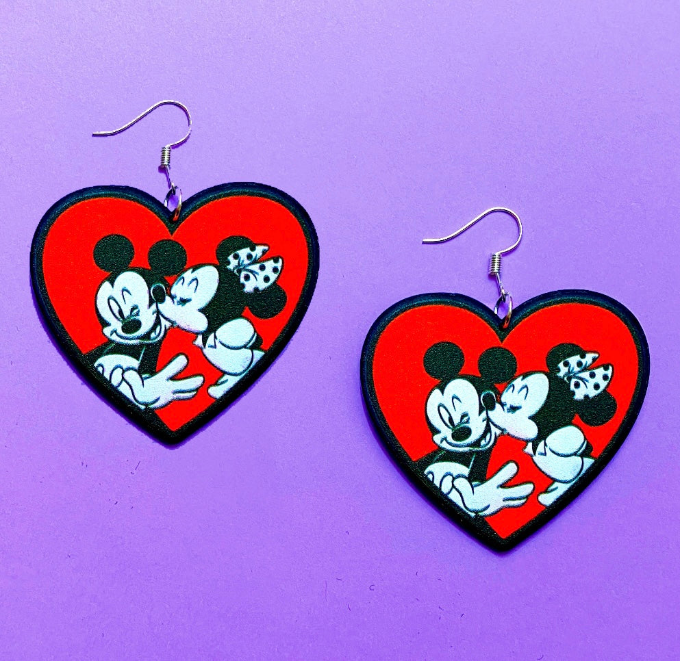 Mouse Love Red Heart Acrylic Drop Earrings