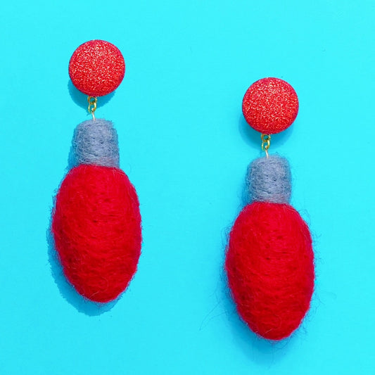 Red Christmas Light Bulb Wool Felt Drop Earrings