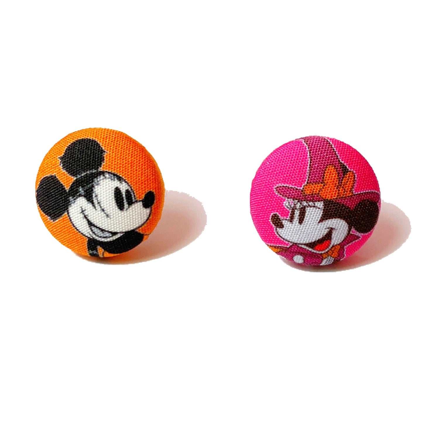 Mouse Franky & Witch Fabric Button Earrings