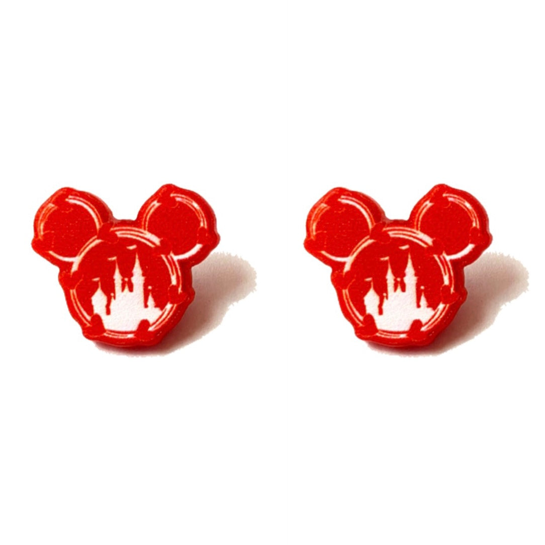 Mouse Valentine Castle Silhouette Acrylic Post Earrings