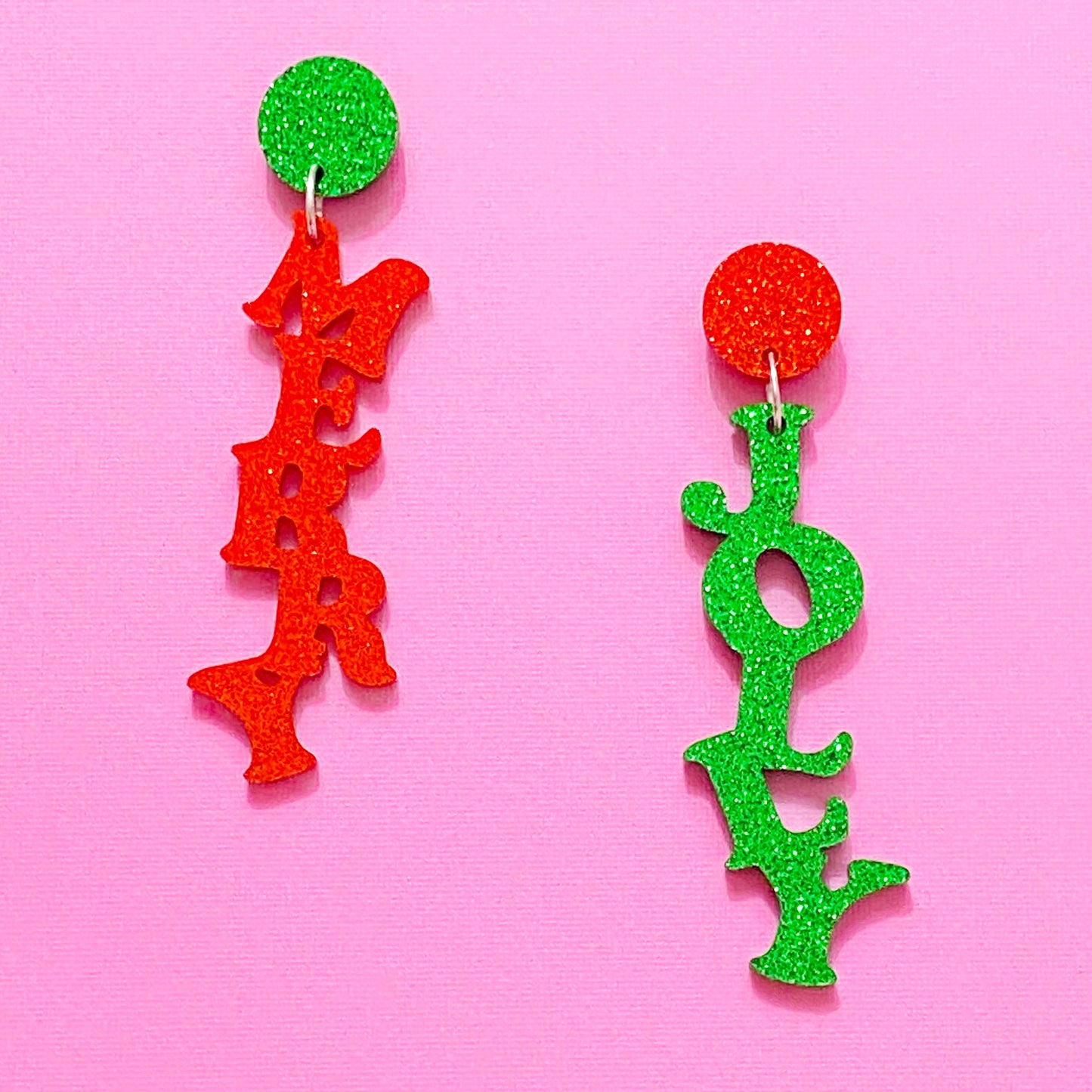 FREE GIFT - Merry & Jolly Red/Green Sparkle Holiday Drop Earrings