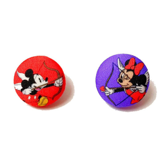 Mouse Cupid Couple Fabric Button Earrings