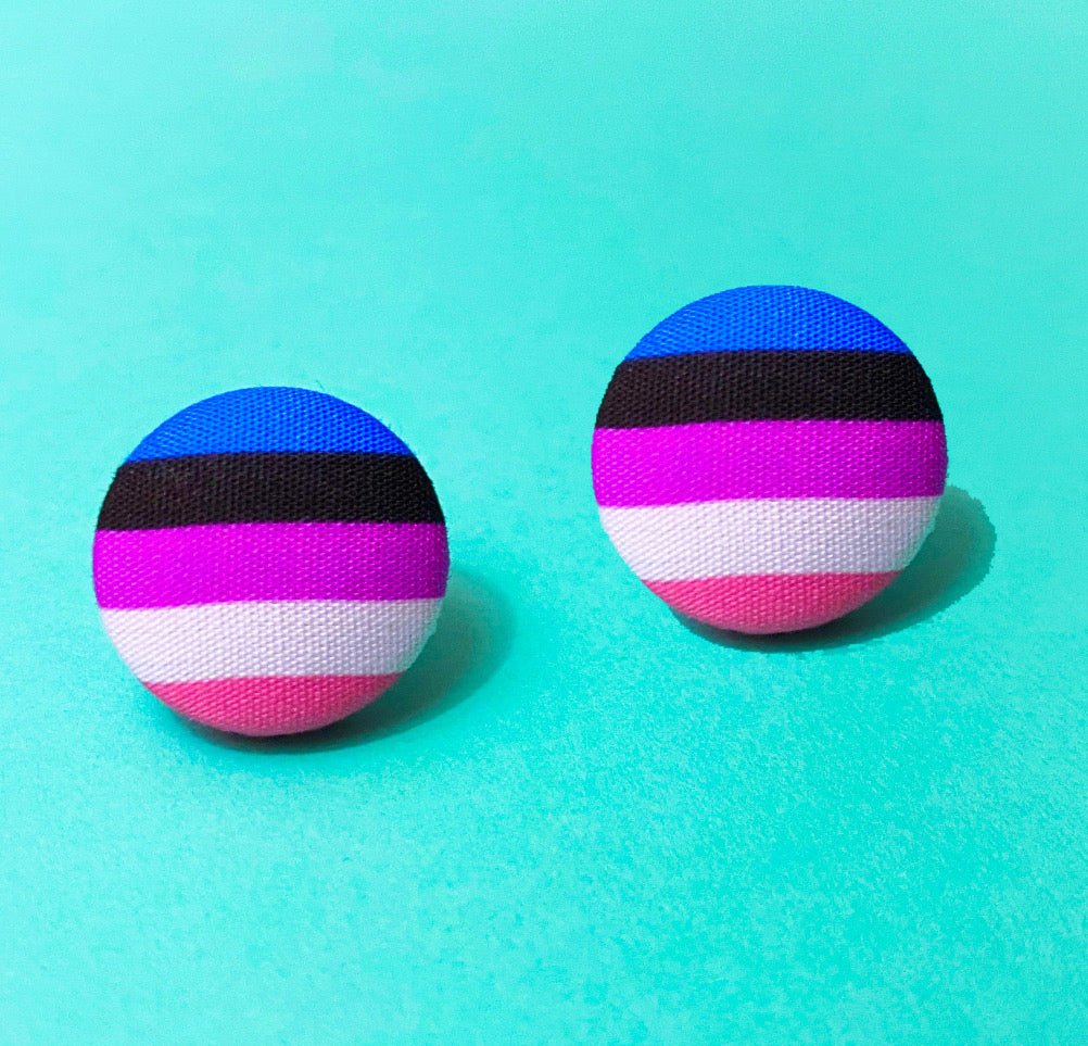 Genderfluid Flag Fabric Button Earrings