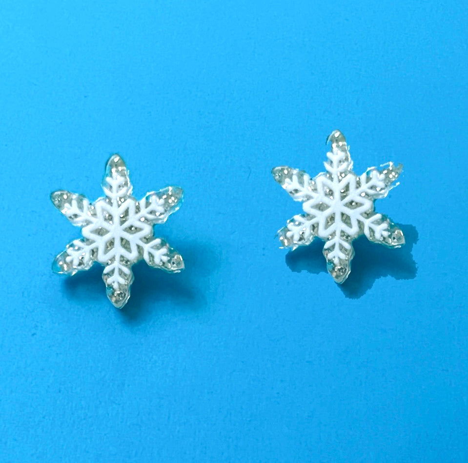 Silver Snowflake Resin Post Earrings