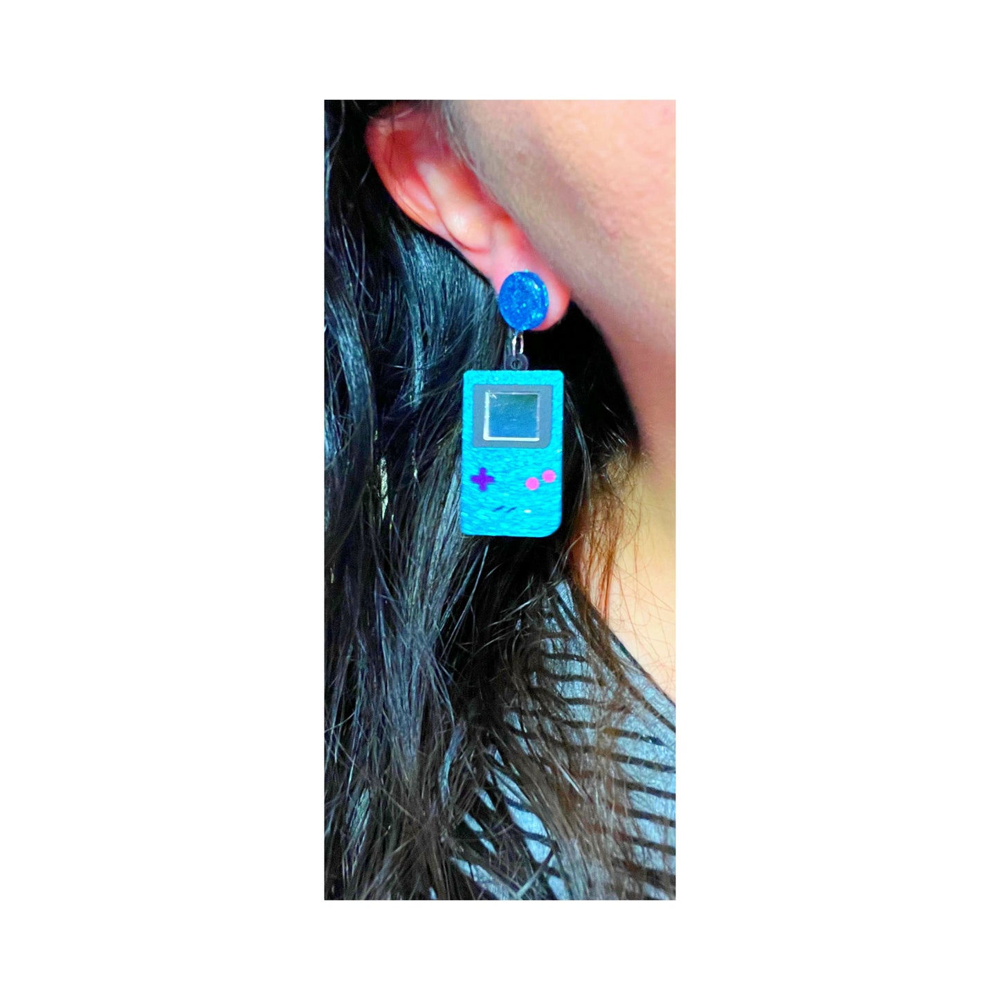 Blue Sparkle Video Gameboy Color Acrylic Drop Earrings