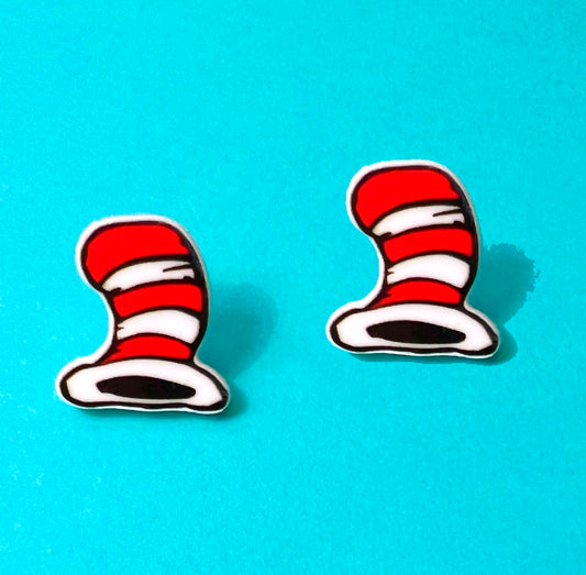 Striped Cat Hat Acrylic Post Earrings