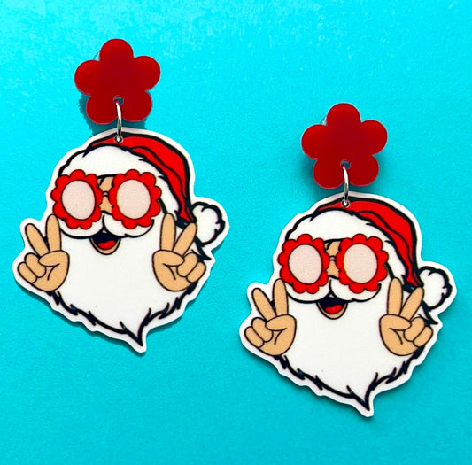 Groovy Santa Peace Sign Drop Earrings