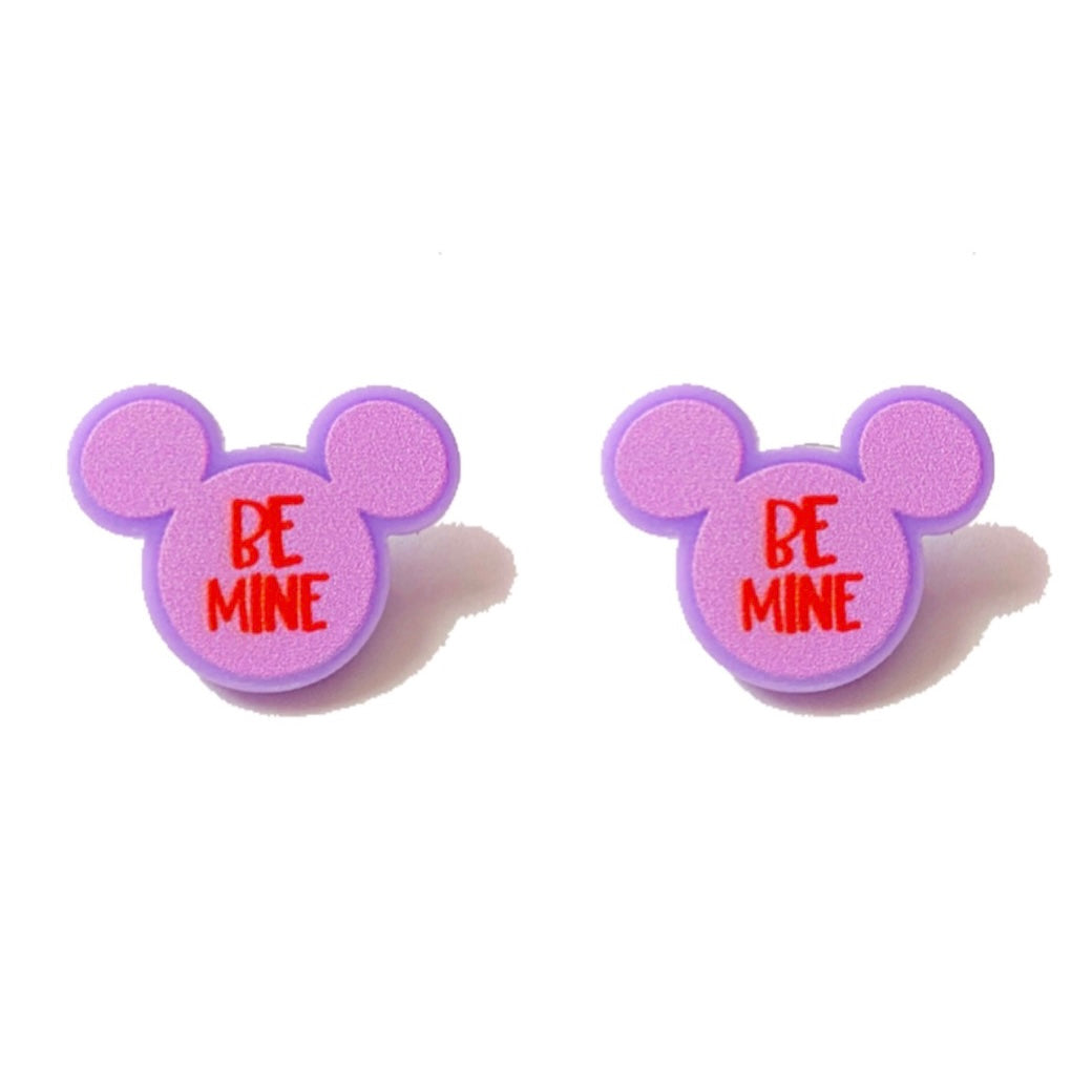 Be Mine Mouse Conversation Heart Acrylic Post Earrings