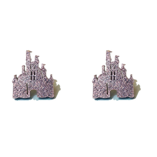 Silver Glitter Castle Post Earrings