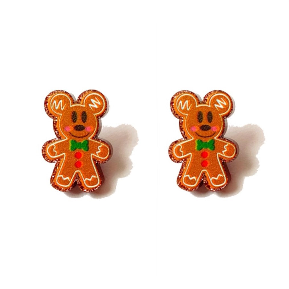 Mouse Gingerbread Cookie Acrylic Post Earrings