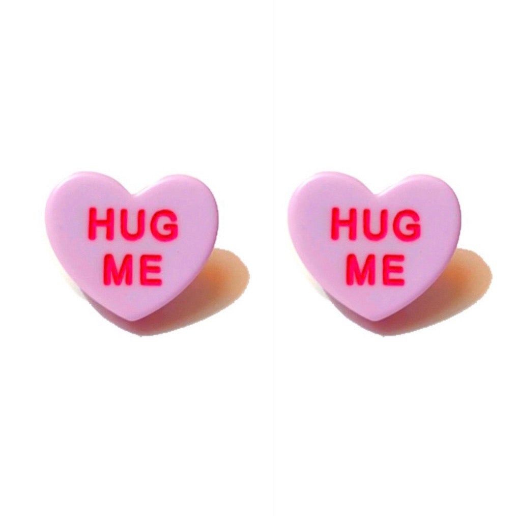 Hug Me Lavender Pastel Conversation Heart Post Earrings