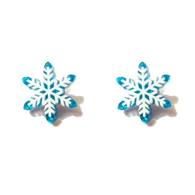 Blue Snowflake Resin Post Earrings