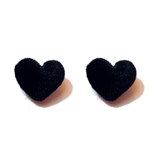 Black Velvet Heart Fabric Button Earrings