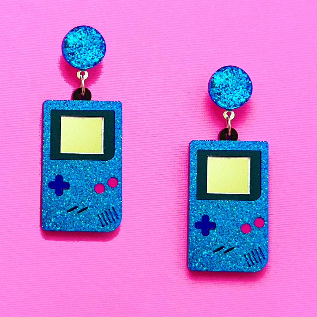 Blue Sparkle Video Gameboy Color Acrylic Drop Earrings