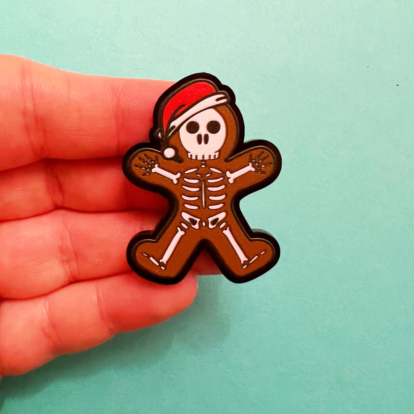 Skeleton Gingerbread Man Brooch Pin