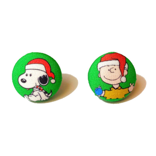 Snoopy & Charlie Christmas Fabric Button Earrings