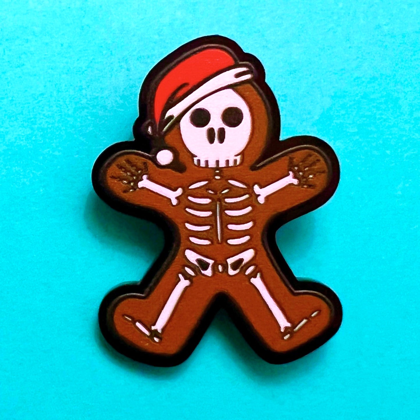 Skeleton Gingerbread Man Brooch Pin